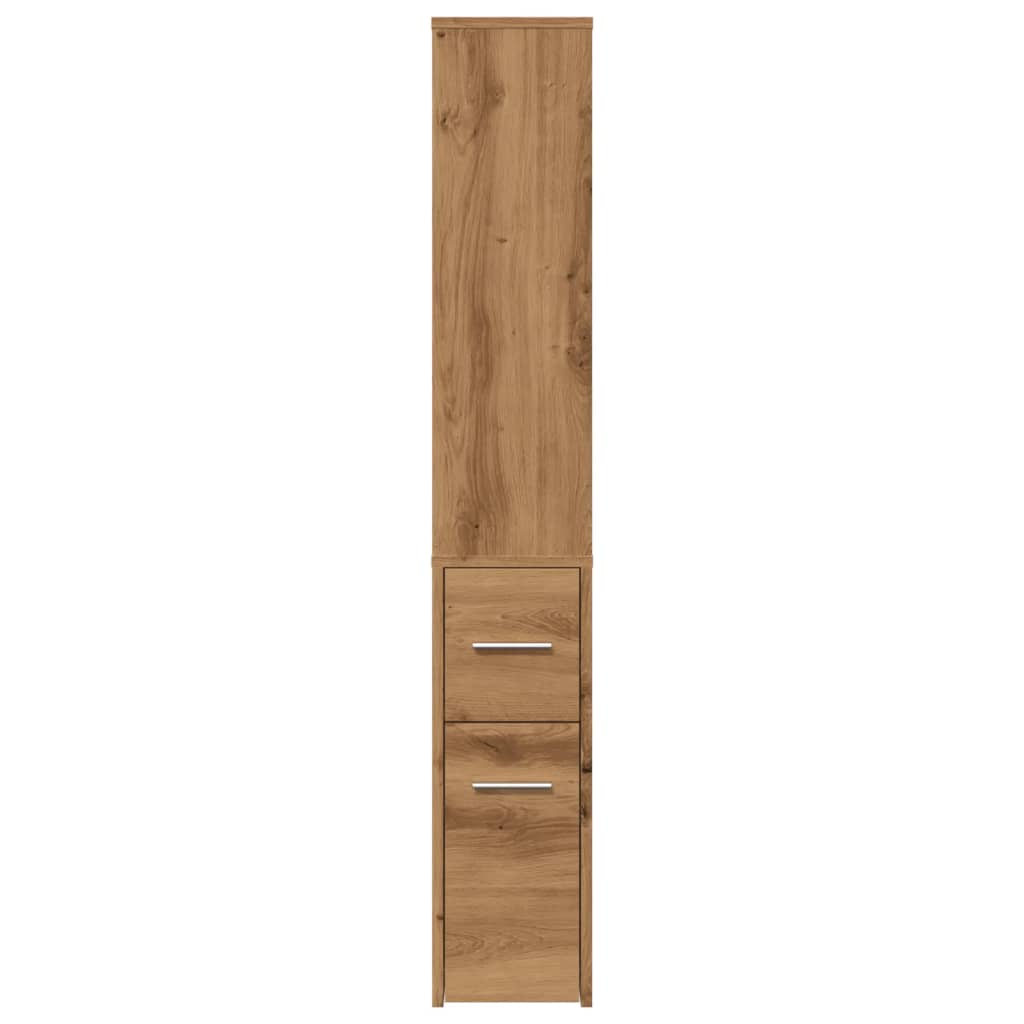 Badkamerkast smal met wielen bewerkt hout artisanaal eikenkleur is nu te koop bij PeponiXL, paradijselijk wonen!