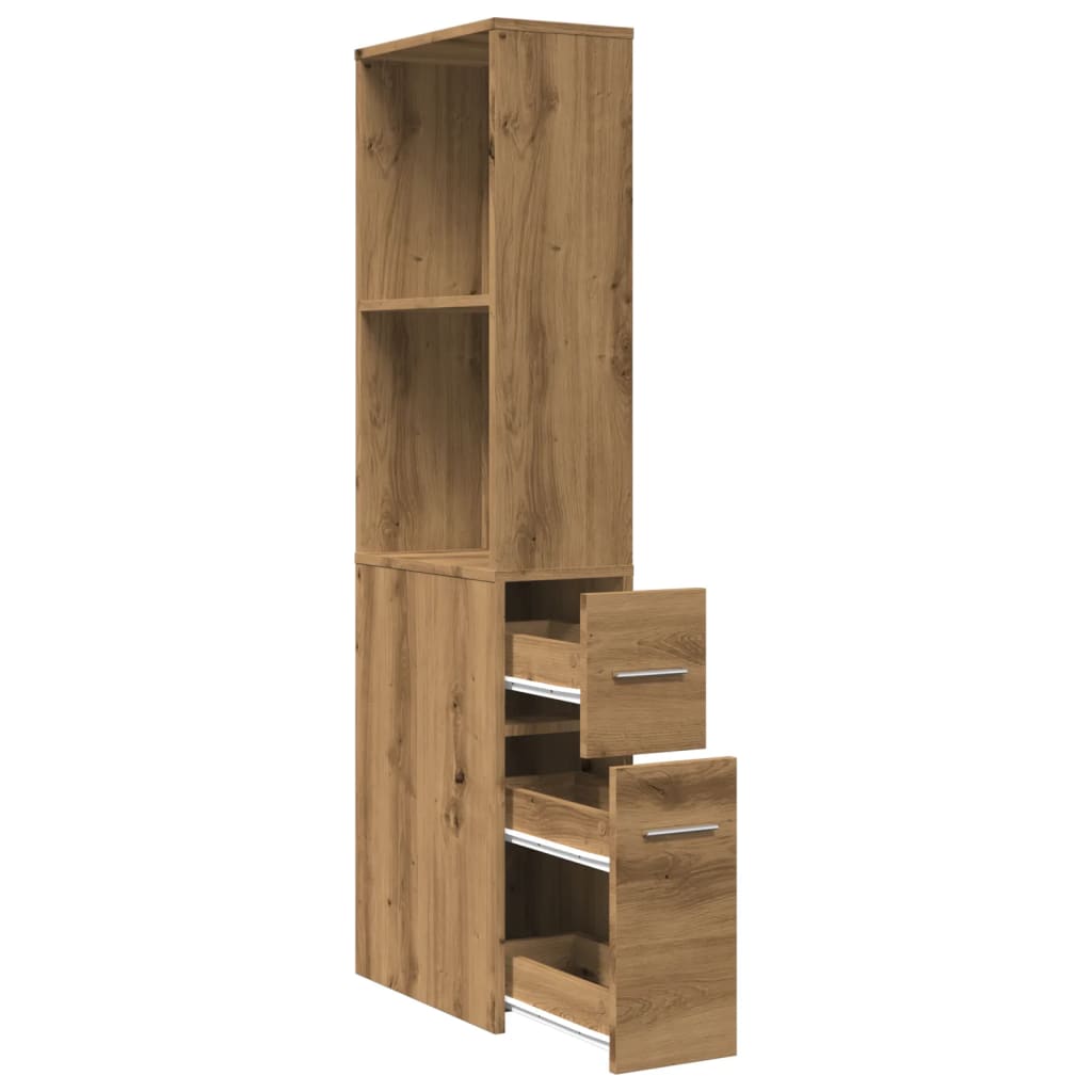 Badkamerkast smal met wielen bewerkt hout artisanaal eikenkleur is nu te koop bij PeponiXL, paradijselijk wonen!