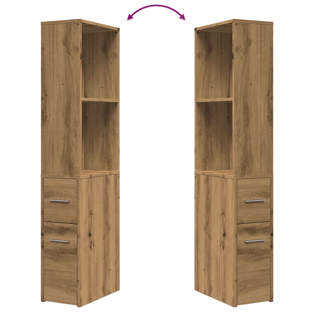 Badkamerkast smal met wielen bewerkt hout artisanaal eikenkleur is nu te koop bij PeponiXL, paradijselijk wonen!