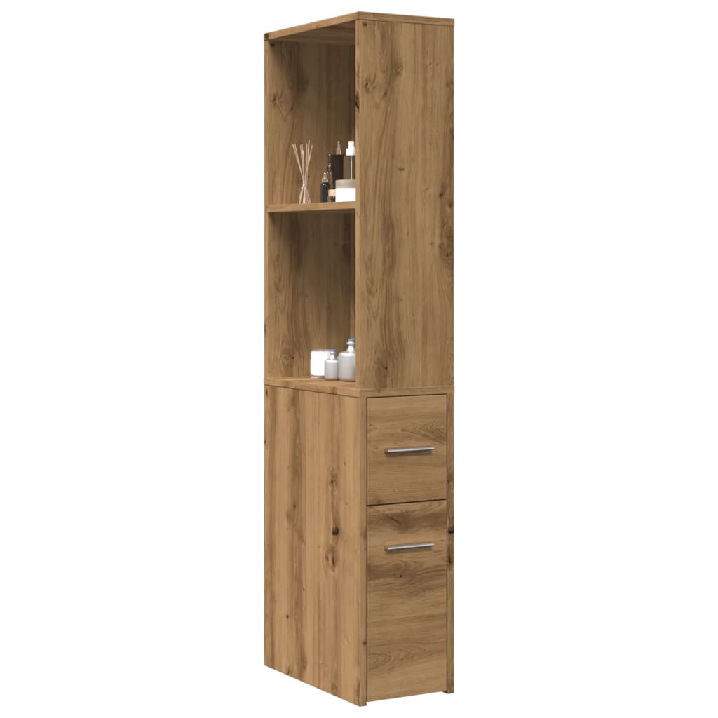 Badkamerkast smal met wielen bewerkt hout artisanaal eikenkleur is nu te koop bij PeponiXL, paradijselijk wonen!