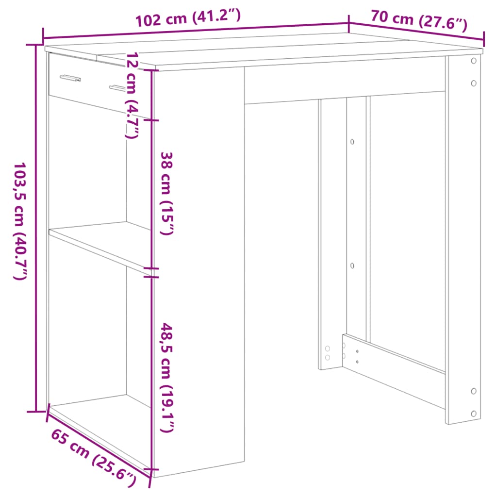 Bartafel 102x70x103,5 cm bewerkt hout grijs sonoma eikenkleur is nu te koop bij PeponiXL, paradijselijk wonen!