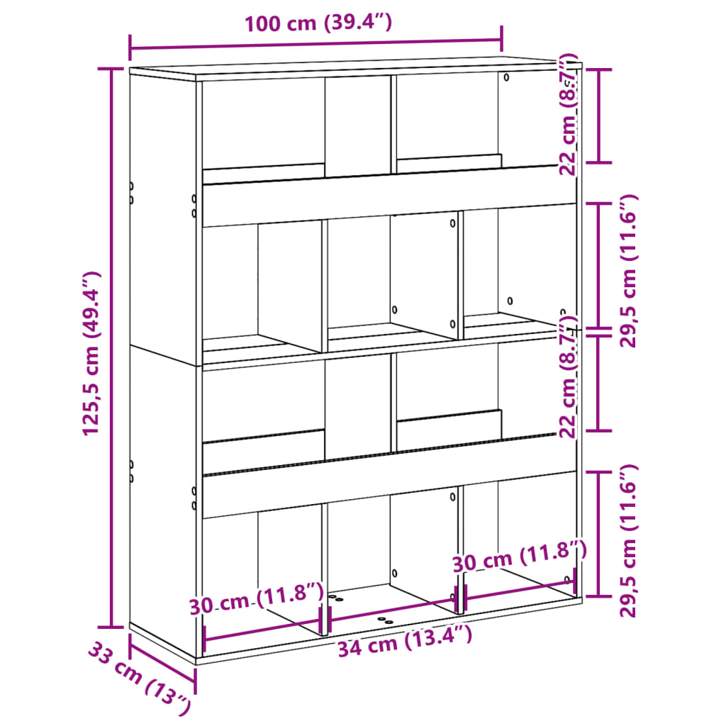 Boekenkast 100x33x125,5 cm bewerkt hout grijs sonoma eikenkleur is nu te koop bij PeponiXL, paradijselijk wonen!
