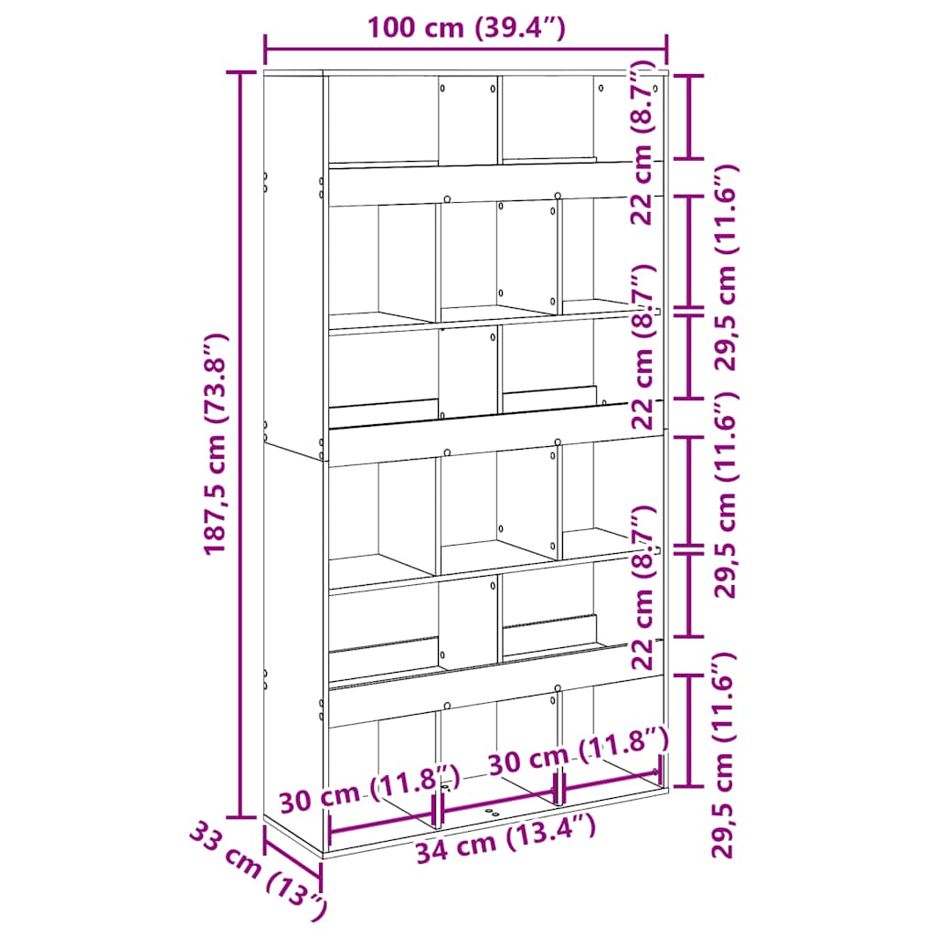 Boekenkast 100x33x187,5 cm bewerkt hout artisanaal eikenkleurig is nu te koop bij PeponiXL, paradijselijk wonen!