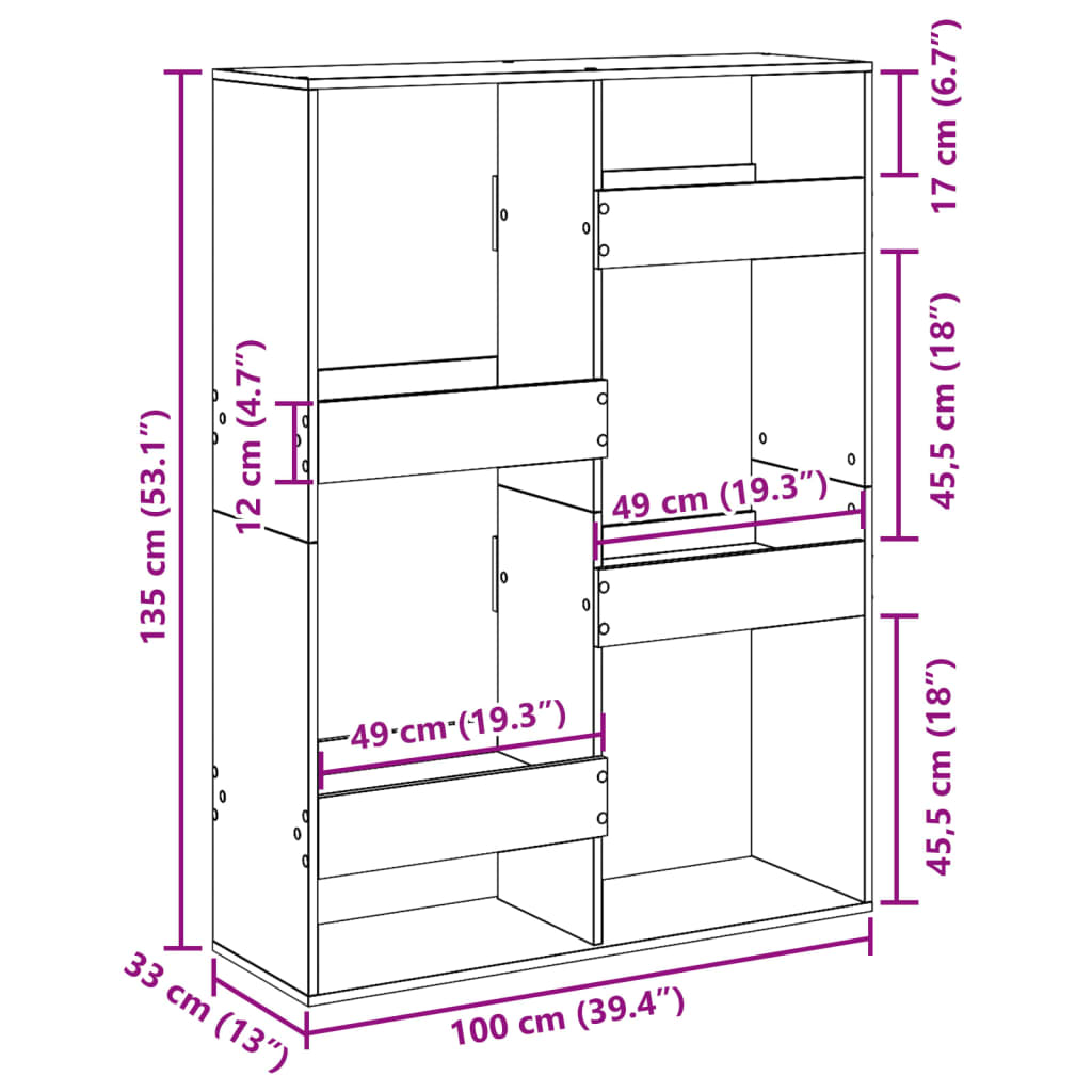 Boekenkast 100x33x135 cm bewerkt hout bruin eikenkleurig is nu te koop bij PeponiXL, paradijselijk wonen!