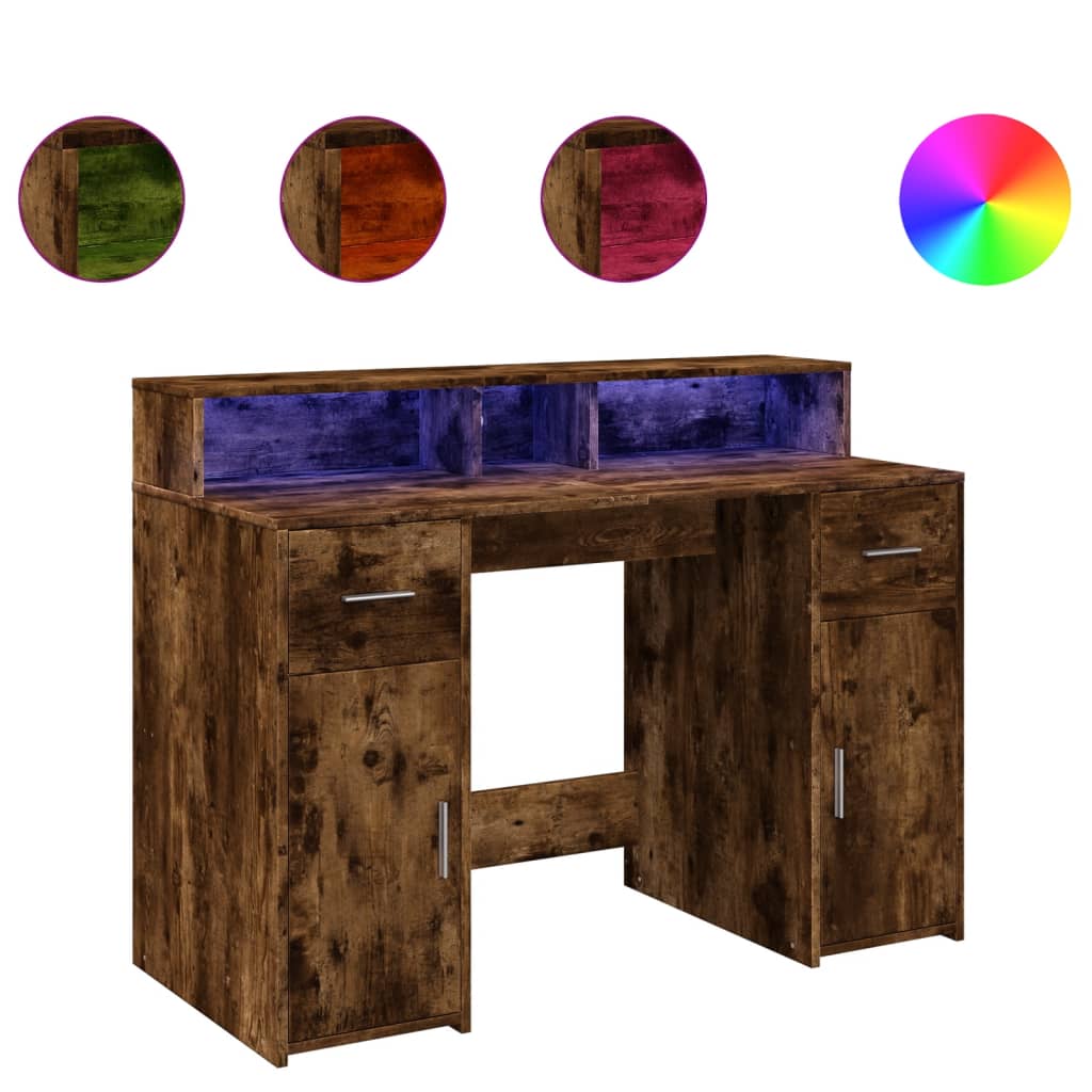 Bureau met LED-verlichting 120x55x91 cm hout gerookt eikenkleur is nu te koop bij PeponiXL, paradijselijk wonen!