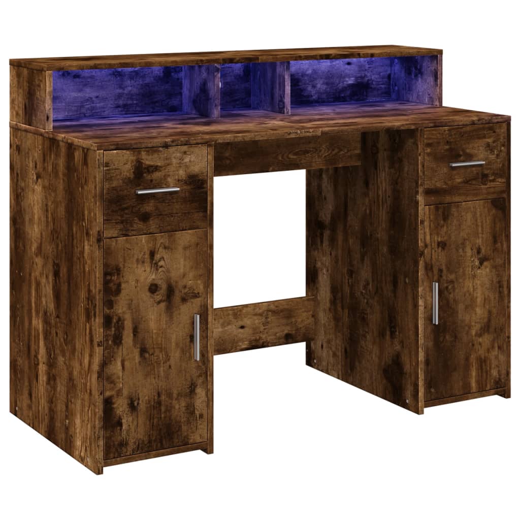 Bureau met LED-verlichting 120x55x91 cm hout gerookt eikenkleur is nu te koop bij PeponiXL, paradijselijk wonen!