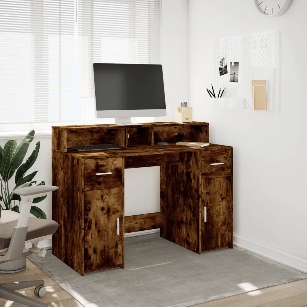 Bureau met LED-verlichting 120x55x91 cm hout gerookt eikenkleur is nu te koop bij PeponiXL, paradijselijk wonen!