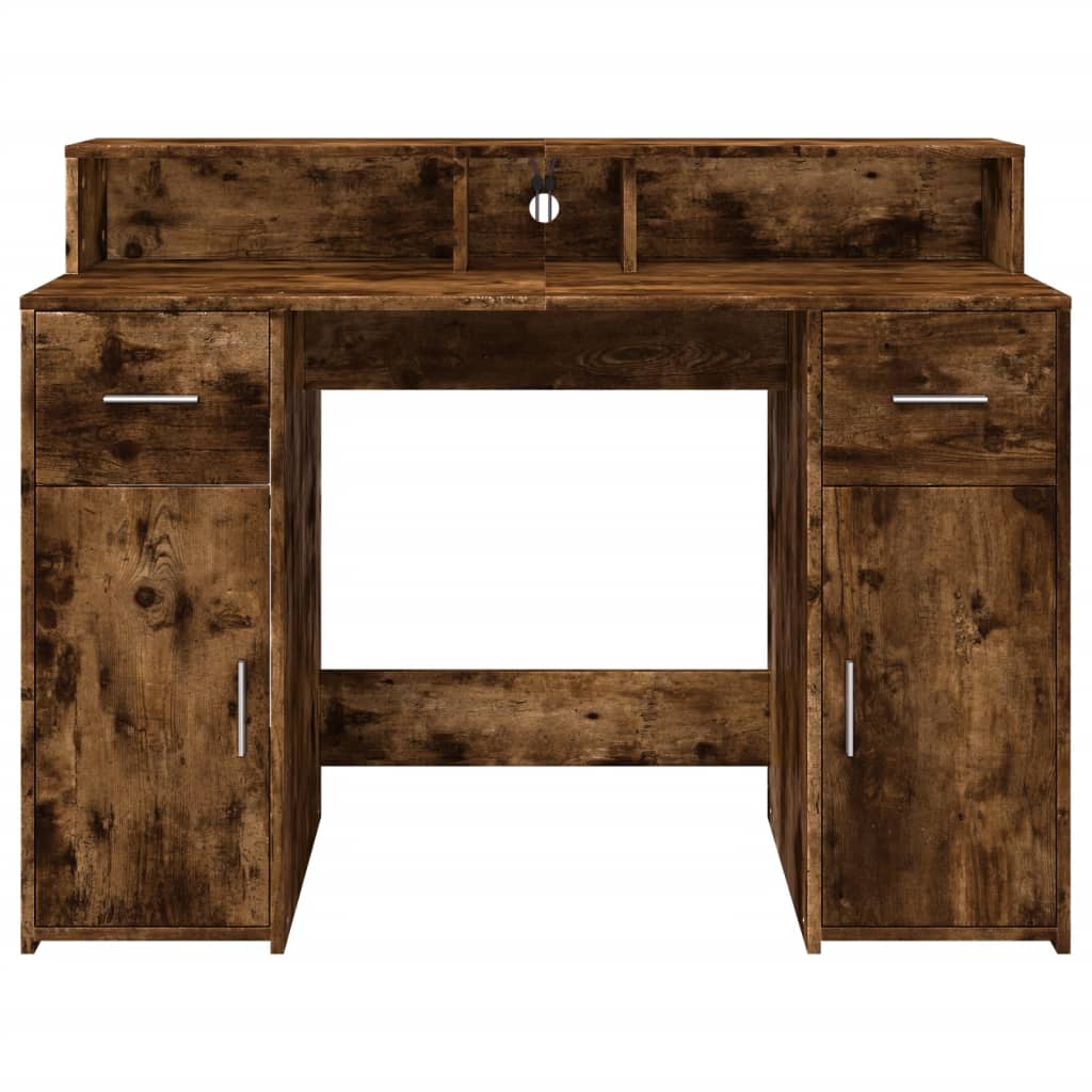 Bureau met LED-verlichting 120x55x91 cm hout gerookt eikenkleur is nu te koop bij PeponiXL, paradijselijk wonen!