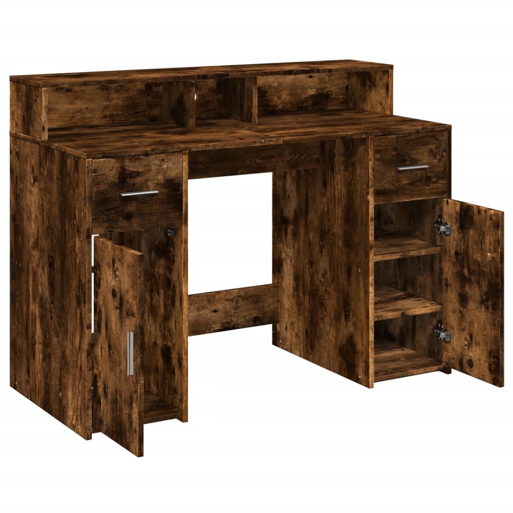 Bureau met LED-verlichting 120x55x91 cm hout gerookt eikenkleur is nu te koop bij PeponiXL, paradijselijk wonen!