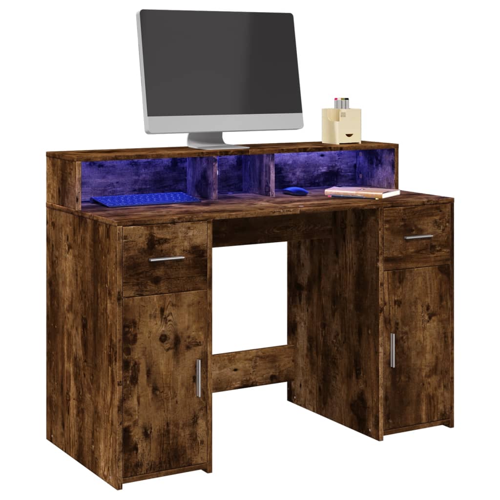 Bureau met LED-verlichting 120x55x91 cm hout gerookt eikenkleur is nu te koop bij PeponiXL, paradijselijk wonen!