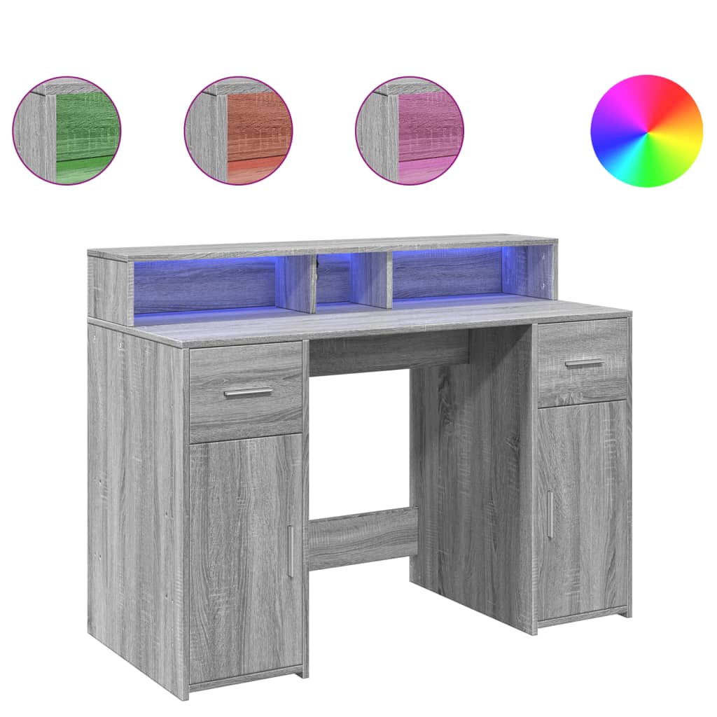 Bureau met LED-verlichting 120x55x91 cm hout grijs sonoma eiken is nu te koop bij PeponiXL, paradijselijk wonen!