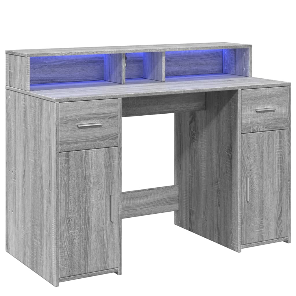 Bureau met LED-verlichting 120x55x91 cm hout grijs sonoma eiken is nu te koop bij PeponiXL, paradijselijk wonen!