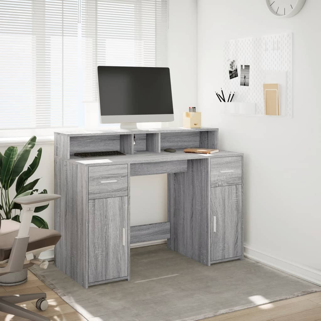 Bureau met LED-verlichting 120x55x91 cm hout grijs sonoma eiken is nu te koop bij PeponiXL, paradijselijk wonen!