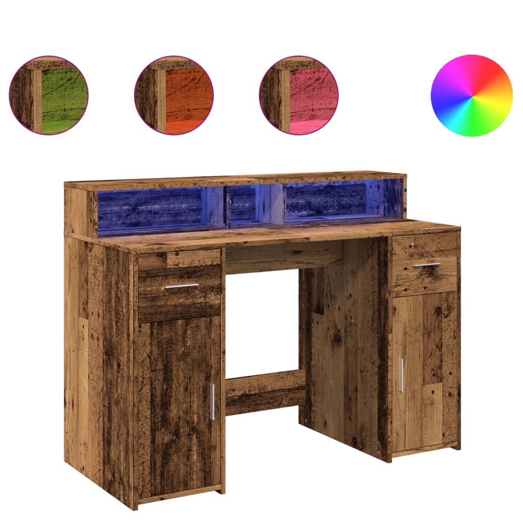 Bureau met LED-verlichting 120x55x91 cm bewerkt hout oud hout is nu te koop bij PeponiXL, paradijselijk wonen!