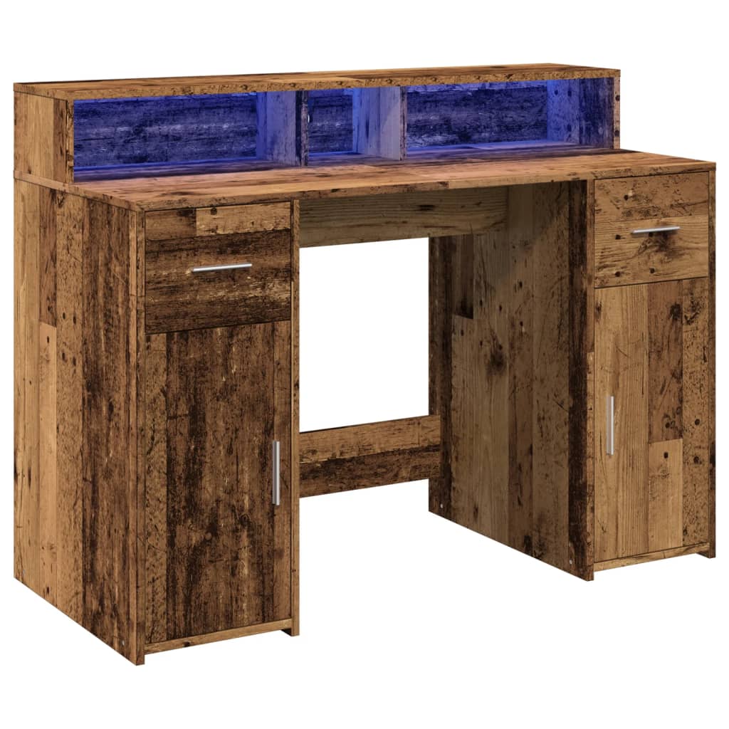 Bureau met LED-verlichting 120x55x91 cm bewerkt hout oud hout is nu te koop bij PeponiXL, paradijselijk wonen!