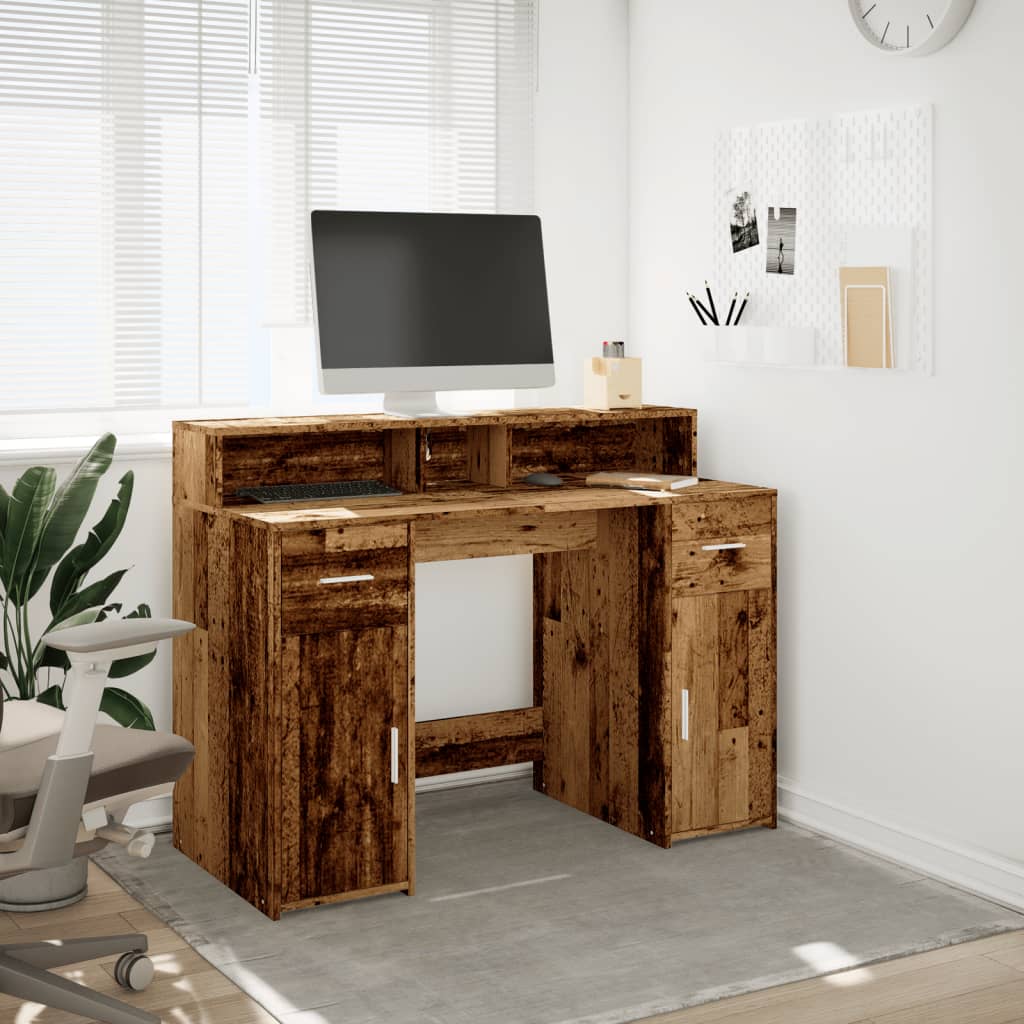 Bureau met LED-verlichting 120x55x91 cm bewerkt hout oud hout is nu te koop bij PeponiXL, paradijselijk wonen!