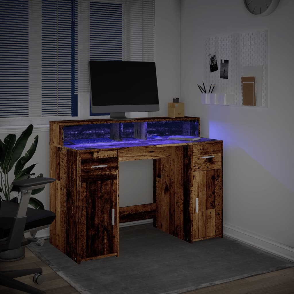 Bureau met LED-verlichting 120x55x91 cm bewerkt hout oud hout is nu te koop bij PeponiXL, paradijselijk wonen!