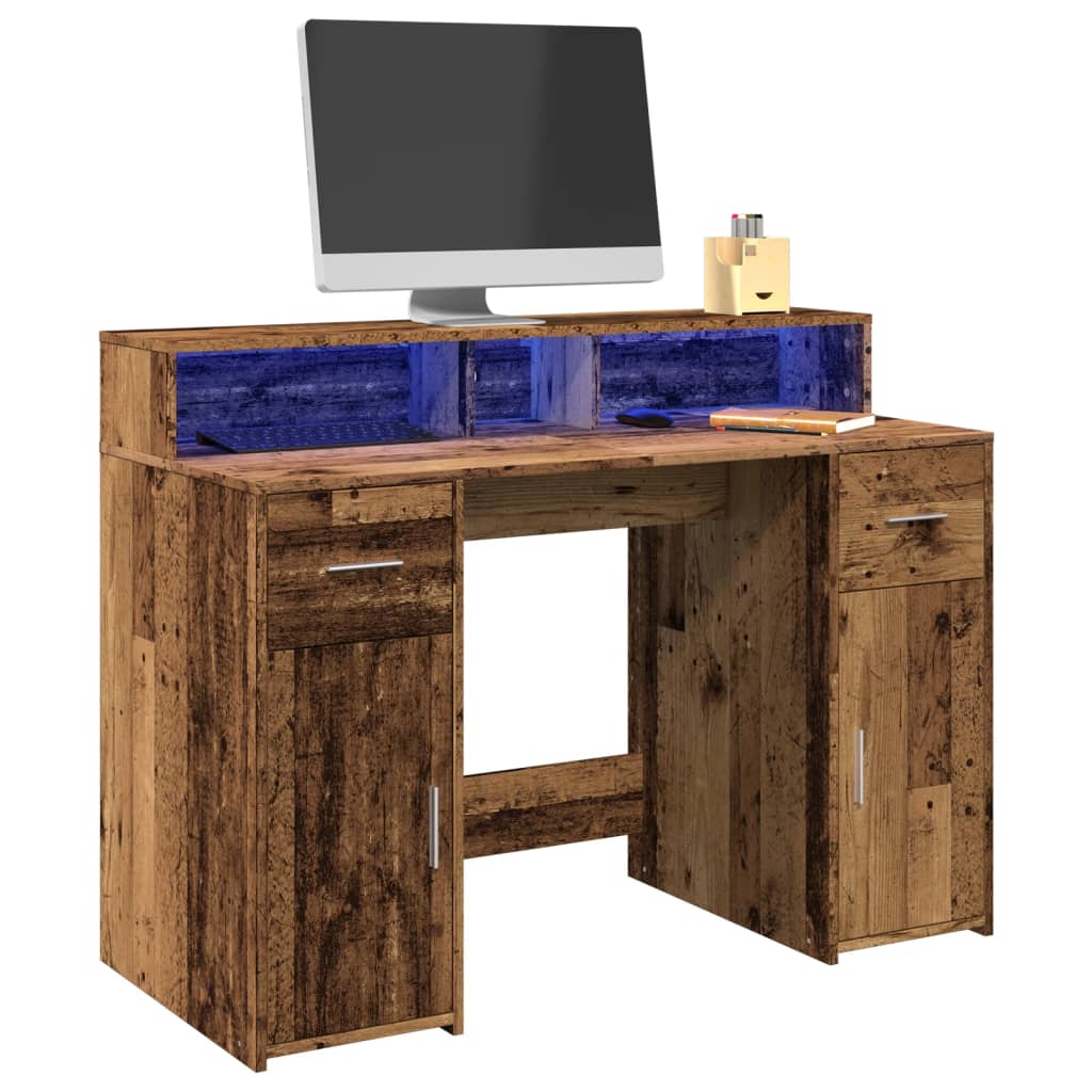 Bureau met LED-verlichting 120x55x91 cm bewerkt hout oud hout is nu te koop bij PeponiXL, paradijselijk wonen!