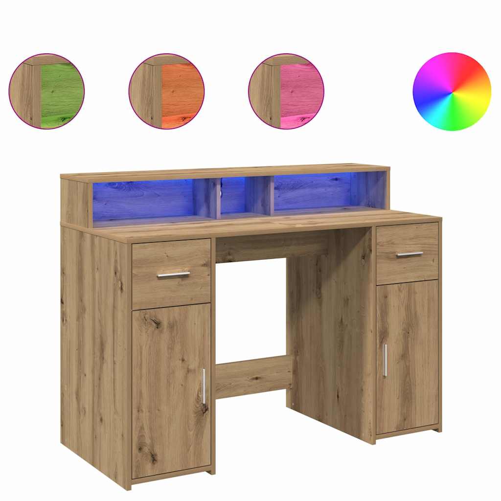 Bureau met LED-verlichting 120x55x91 cm hout artisanaal eiken is nu te koop bij PeponiXL, paradijselijk wonen!