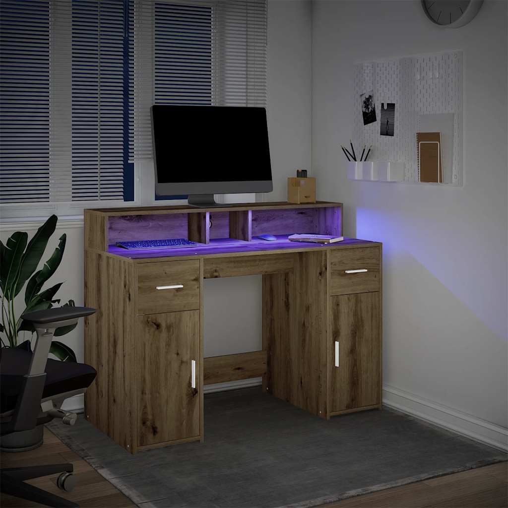 Bureau met LED-verlichting 120x55x91 cm hout artisanaal eiken is nu te koop bij PeponiXL, paradijselijk wonen!