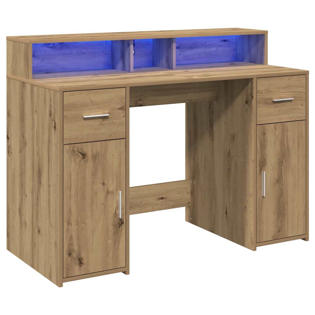 Bureau met LED-verlichting 120x55x91 cm hout artisanaal eiken is nu te koop bij PeponiXL, paradijselijk wonen!