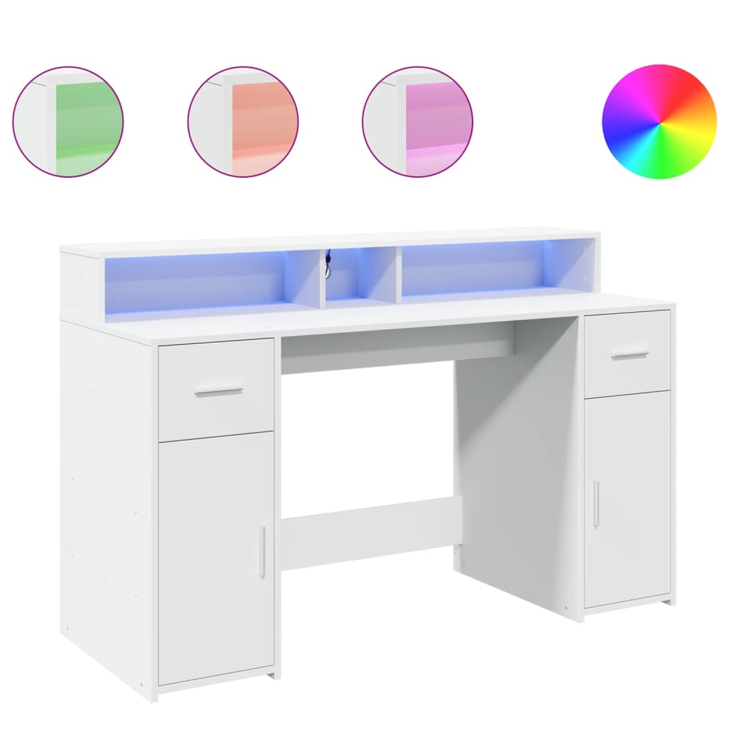 Bureau met LED-verlichting 140x55x91 cm bewerkt hout wit is nu te koop bij PeponiXL, paradijselijk wonen!