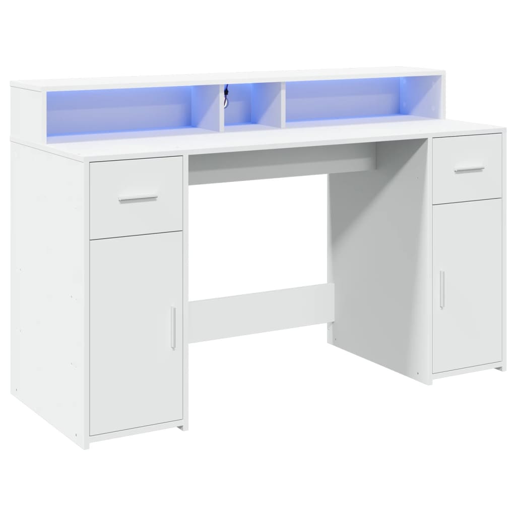 Bureau met LED-verlichting 140x55x91 cm bewerkt hout wit is nu te koop bij PeponiXL, paradijselijk wonen!