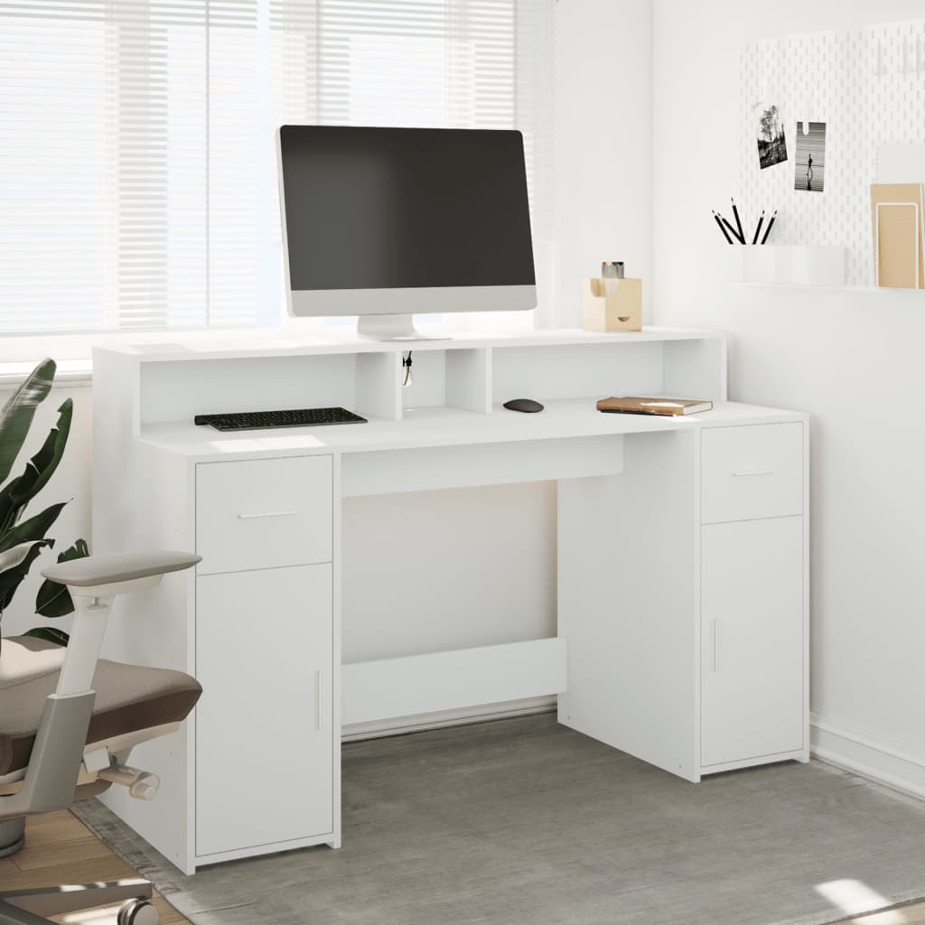 Bureau met LED-verlichting 140x55x91 cm bewerkt hout wit is nu te koop bij PeponiXL, paradijselijk wonen!