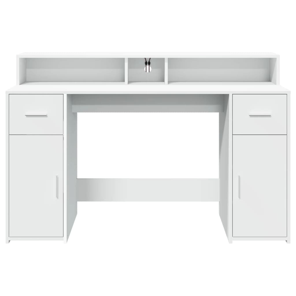 Bureau met LED-verlichting 140x55x91 cm bewerkt hout wit is nu te koop bij PeponiXL, paradijselijk wonen!