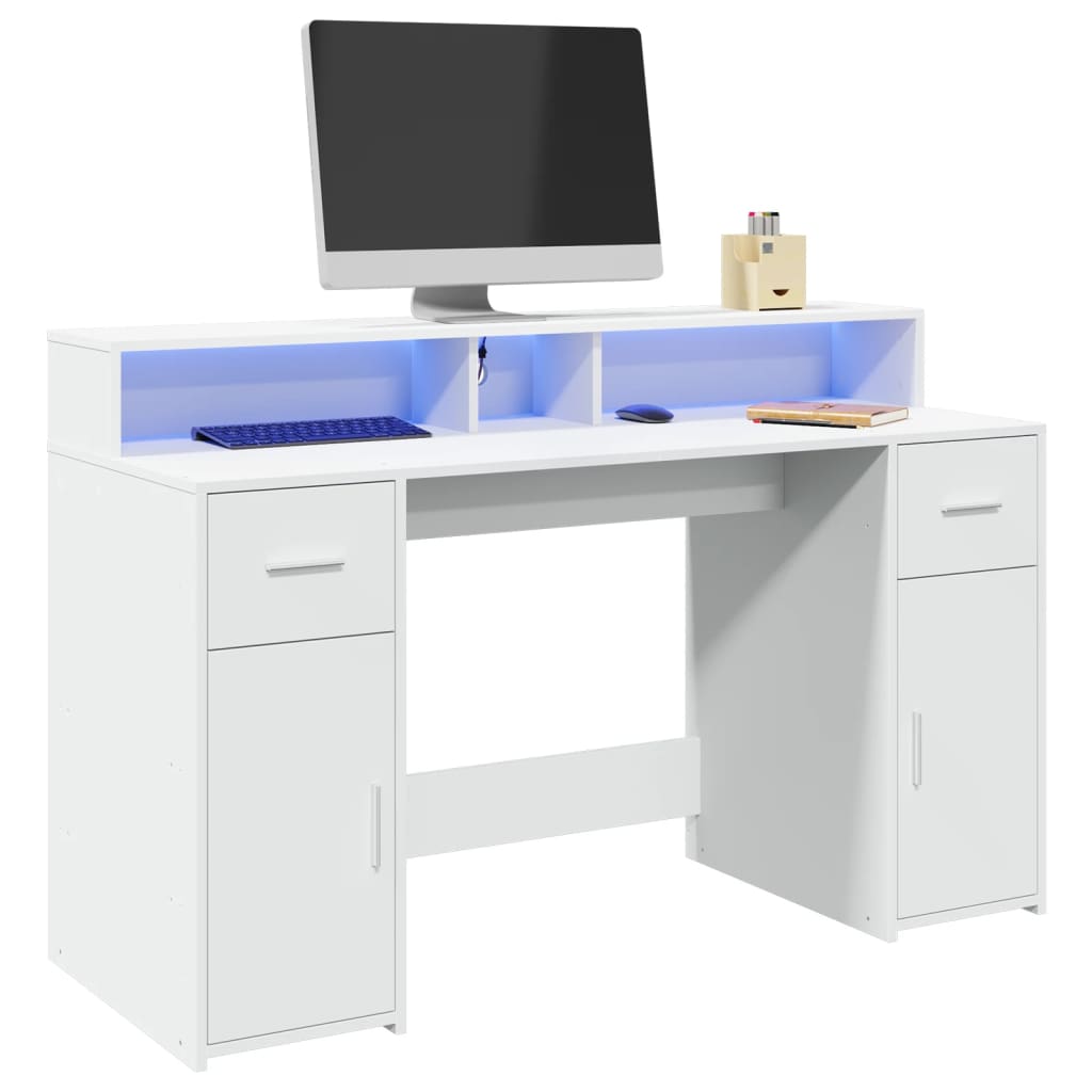 Bureau met LED-verlichting 140x55x91 cm bewerkt hout wit is nu te koop bij PeponiXL, paradijselijk wonen!