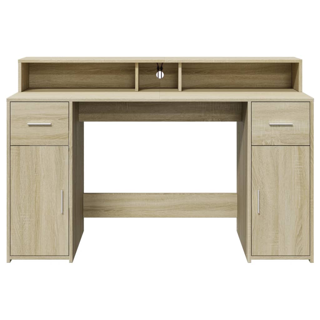Bureau met LED-verlichting 140x55x91 cm hout sonoma eikenkleur is nu te koop bij PeponiXL, paradijselijk wonen!