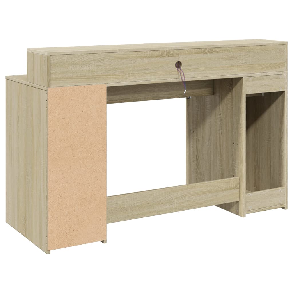 Bureau met LED-verlichting 140x55x91 cm hout sonoma eikenkleur is nu te koop bij PeponiXL, paradijselijk wonen!