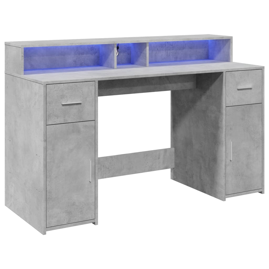 Bureau met LED-verlichting 140x55x91 cm bewerkt hout betongrijs is nu te koop bij PeponiXL, paradijselijk wonen!