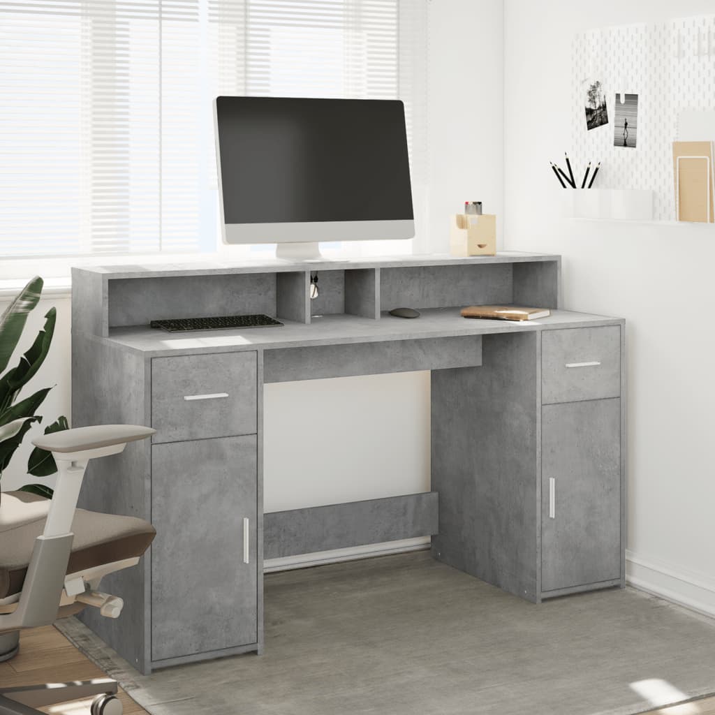 Bureau met LED-verlichting 140x55x91 cm bewerkt hout betongrijs is nu te koop bij PeponiXL, paradijselijk wonen!