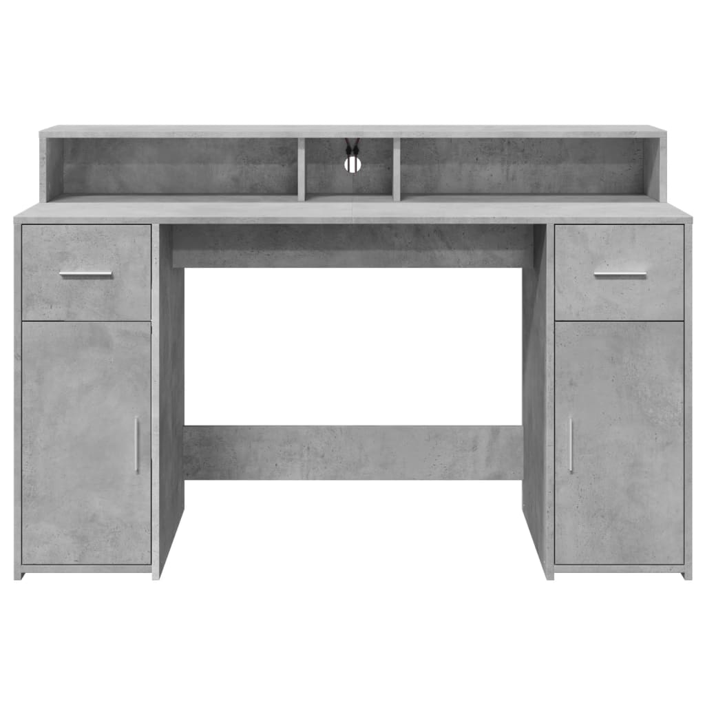 Bureau met LED-verlichting 140x55x91 cm bewerkt hout betongrijs is nu te koop bij PeponiXL, paradijselijk wonen!
