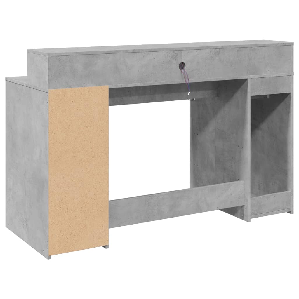 Bureau met LED-verlichting 140x55x91 cm bewerkt hout betongrijs is nu te koop bij PeponiXL, paradijselijk wonen!