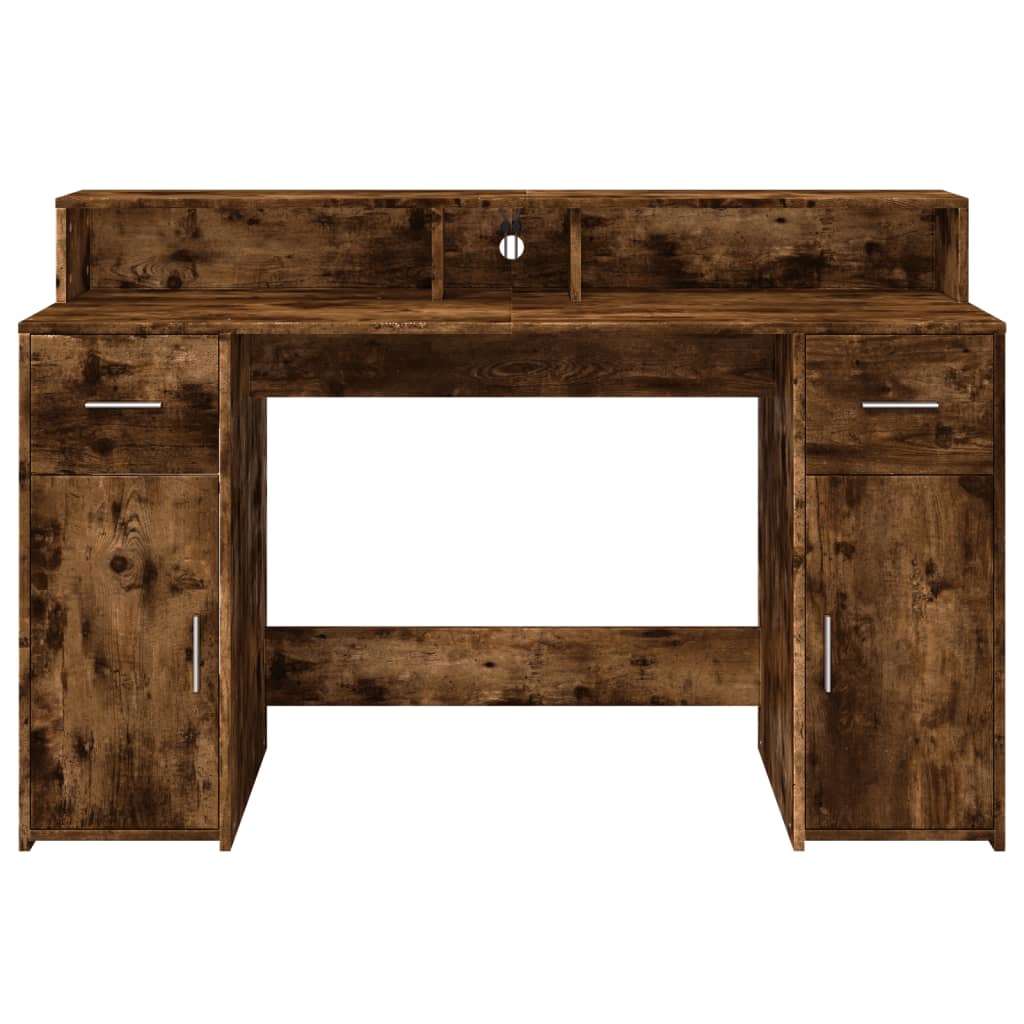 Bureau met LED-verlichting 140x55x91 cm hout gerookt eikenkleur is nu te koop bij PeponiXL, paradijselijk wonen!
