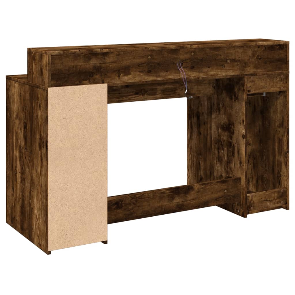 Bureau met LED-verlichting 140x55x91 cm hout gerookt eikenkleur is nu te koop bij PeponiXL, paradijselijk wonen!