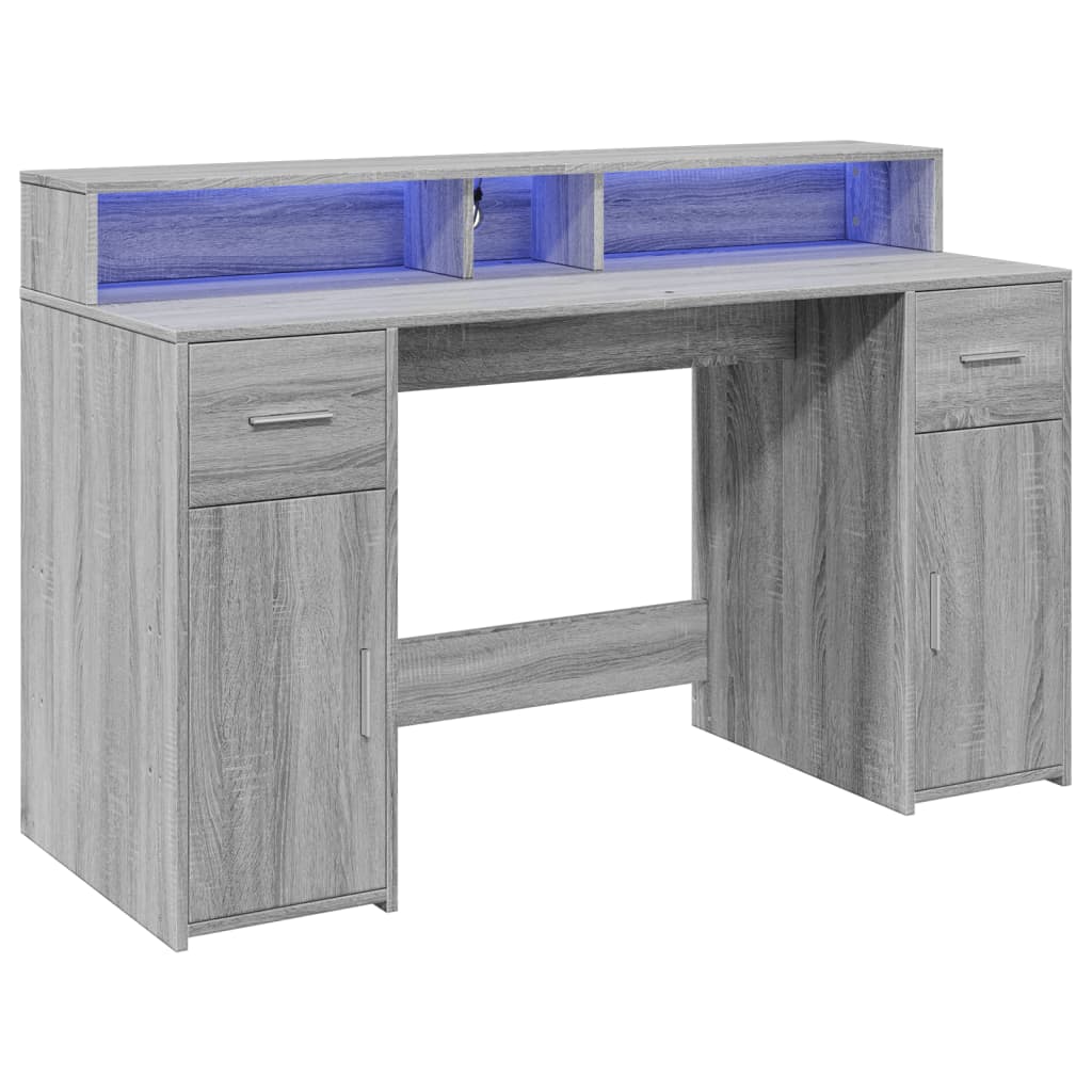 Bureau met LED-verlichting 140x55x91 cm hout grijs sonoma eiken is nu te koop bij PeponiXL, paradijselijk wonen!