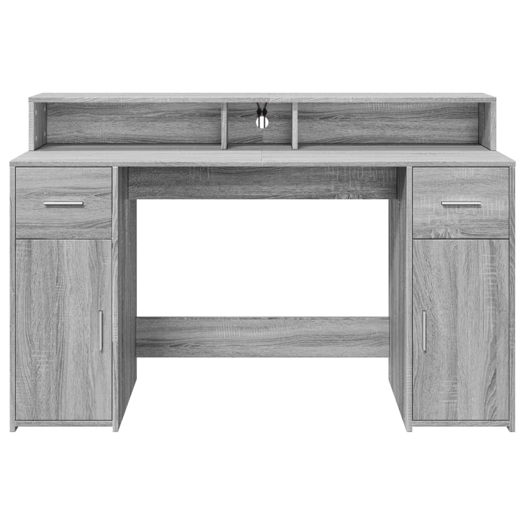 Bureau met LED-verlichting 140x55x91 cm hout grijs sonoma eiken is nu te koop bij PeponiXL, paradijselijk wonen!
