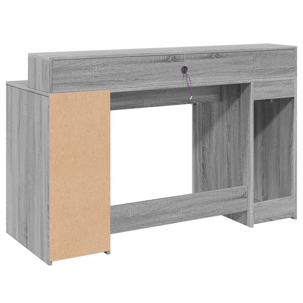 Bureau met LED-verlichting 140x55x91 cm hout grijs sonoma eiken is nu te koop bij PeponiXL, paradijselijk wonen!