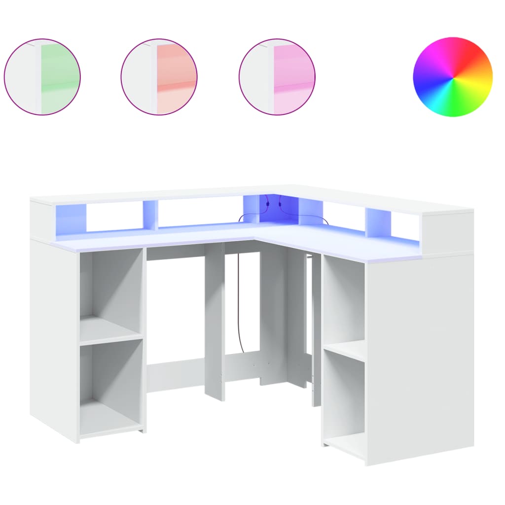 Bureau met LED-verlichting 130x130x91 cm bewerkt hout wit is nu te koop bij PeponiXL, paradijselijk wonen!