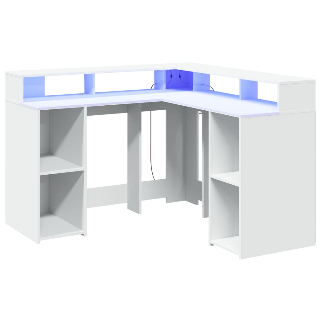 Bureau met LED-verlichting 130x130x91 cm bewerkt hout wit is nu te koop bij PeponiXL, paradijselijk wonen!