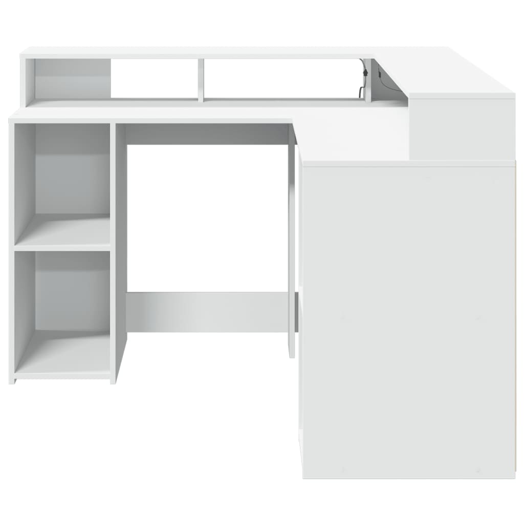 Bureau met LED-verlichting 130x130x91 cm bewerkt hout wit is nu te koop bij PeponiXL, paradijselijk wonen!