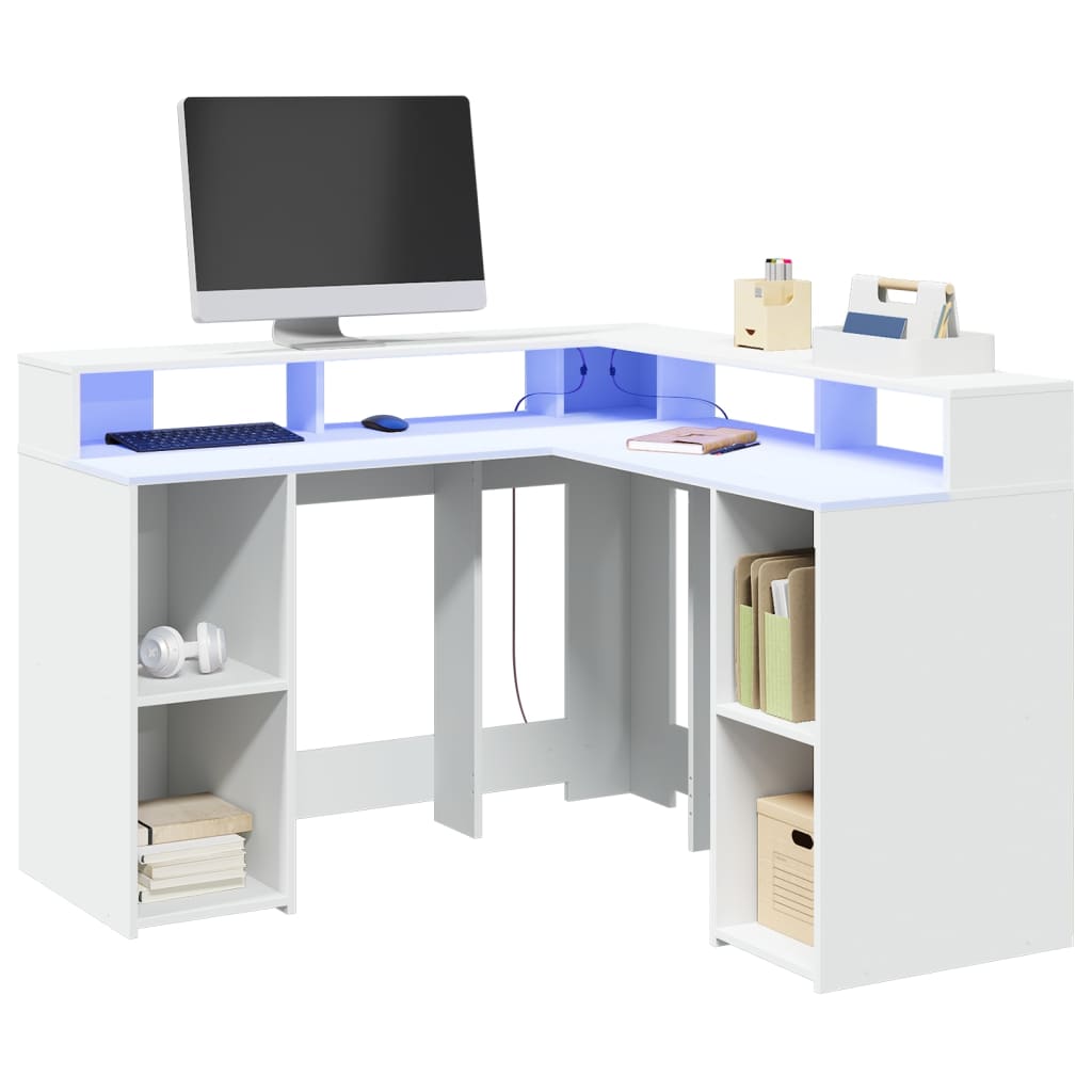 Bureau met LED-verlichting 130x130x91 cm bewerkt hout wit is nu te koop bij PeponiXL, paradijselijk wonen!