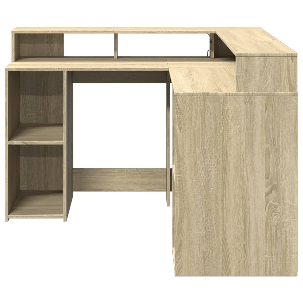 Bureau met LED-verlichting 130x130x91 cm hout sonoma eikenkleur is nu te koop bij PeponiXL, paradijselijk wonen!