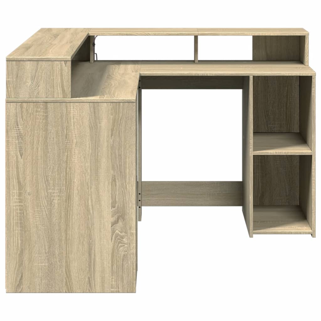Bureau met LED-verlichting 130x130x91 cm hout sonoma eikenkleur is nu te koop bij PeponiXL, paradijselijk wonen!