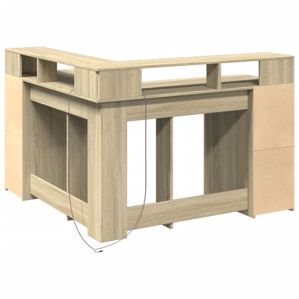 Bureau met LED-verlichting 130x130x91 cm hout sonoma eikenkleur is nu te koop bij PeponiXL, paradijselijk wonen!