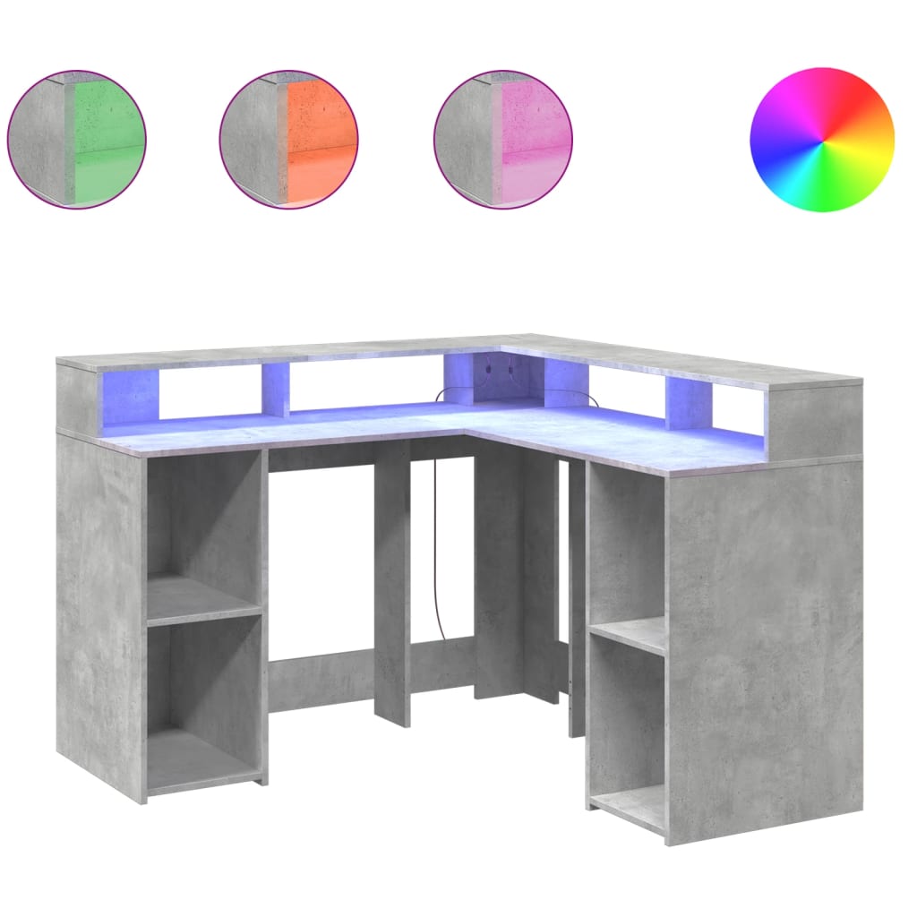 Bureau met LED-verlichting 130x130x91 cm hout betongrijs is nu te koop bij PeponiXL, paradijselijk wonen!