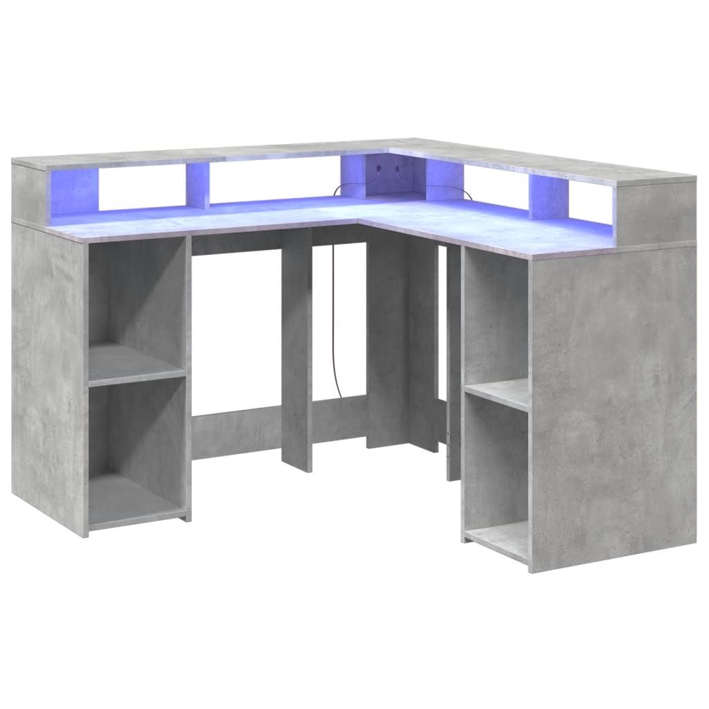 Bureau met LED-verlichting 130x130x91 cm hout betongrijs is nu te koop bij PeponiXL, paradijselijk wonen!